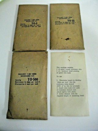 Very Rare - Mallory Yard Ohms Resistance Kits - For Vintage Radio Restore