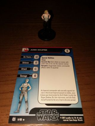 Star Wars Miniatures Force Unleashed Juno Eclipse 11 Rare With Card