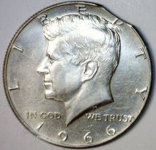 1966 Ch Bu Rare Date Clipped Error Silver Kennedy Half Dollar Clip Coin 1 Nr