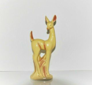 Vintage Mcm Ceramic Deer Figurine 9 " Tall Yellow Pink Made In Japan Rare