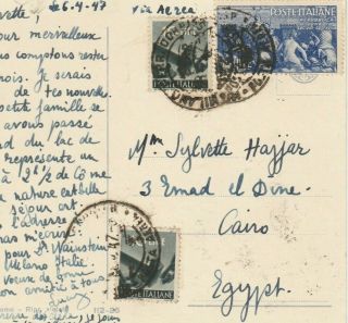Italy - Egypt Rare Airmail Letter Tied 35l.  Sent Milan To Cairo 1947