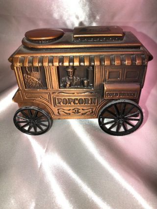 Rare Vintage Brass Jolly Time Popcorn & Snacks Trolley Car Bank