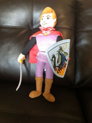 Disney Prince Phillip Plush Doll With Dragon Shield And Sword.  Rare In Con