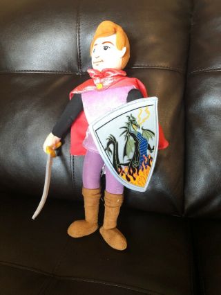 Disney Prince Phillip Plush Doll With Dragon Shield And Sword.  Rare In Con 2