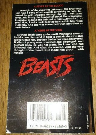 Beasts by Stephen R.  George very rare paperback First Printing 1989 Zebra horror 2