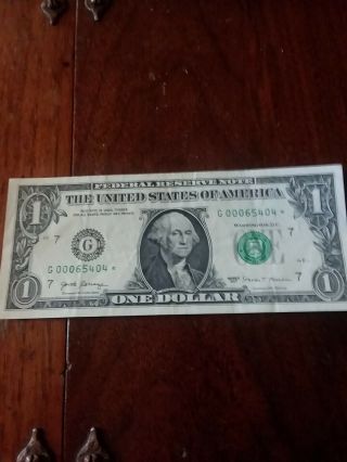 1 Dollar Bill 2017 Star Note Rare Low Serial Number 1 Of 500,  000