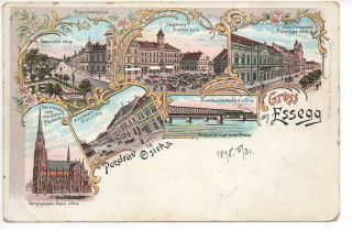 Austro Hungary Croatia Hrvatska Osijek Esseg Rare Litho Postcard Ppc 1898