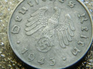 Rare Old Antique 1943 Ww2 Wwii Military Nazi Germany War Eagle Swastika Coin