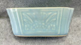 Vintage Shawnee Pottery 5 & 3/8 " Blue Planting Dish W/ Raised Floral Ex Rare
