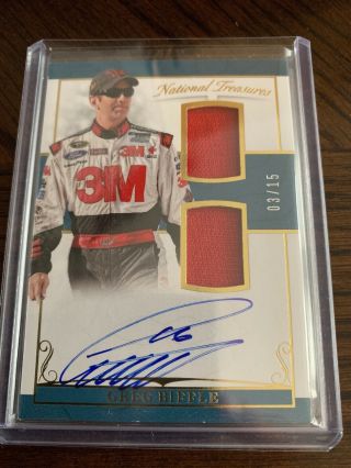 2017 National Treasures Gold Greg Biffle Dual Patch On - Card Auto D 3/15 Rare