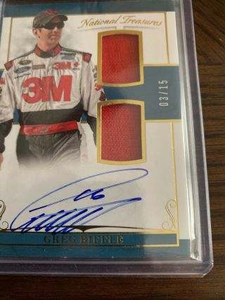 2017 National Treasures GOLD Greg Biffle Dual Patch On - Card Auto d 3/15 RARE 2