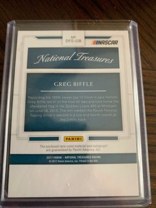 2017 National Treasures GOLD Greg Biffle Dual Patch On - Card Auto d 3/15 RARE 3