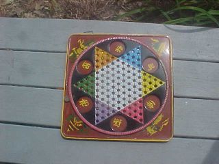 Ultra Rare Rotating Chinese Checker Game With Marbles Woodhaven Metal Stamping