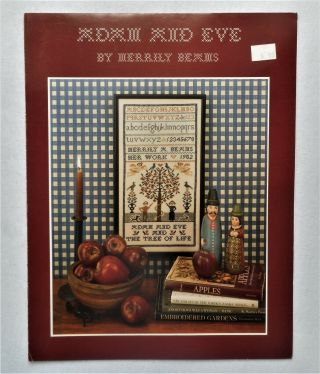 Merrily Beams Adam And Eve Rare Vtg Counted Cross Stitch Chart Sampler Pattern