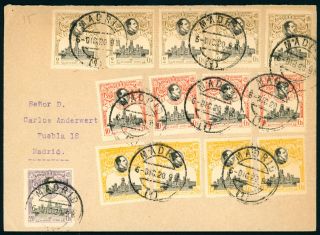 I660 Spain 1920.  Cover Madrid.  U.  P.  U.  Rare Multiple Postage.