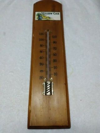 Rare Vintage Wooden Yellow Cab Thermometer