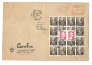 Spain Year 1952 Cover To Argentina Mixed Franking With Block Of Pane Very Rare