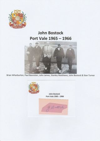 John Bostock Port Vale 1965 - 1966 Rare Hand Signed Cutting/card