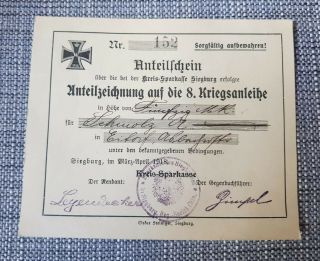 German 8th War Bond 1918 Rare