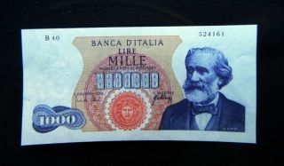 1966 Italy Rare Banknote 1000 Lire Verdi Aunc & Value