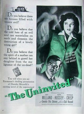 1944 Rare Ray Milland " The Uninvited " Ruth Hussey Pr Ad