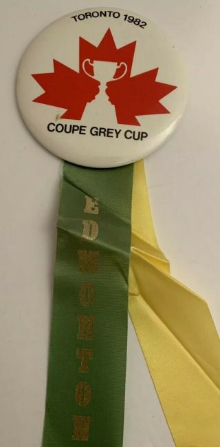 Vintage 1982 Grey Cup Toronto Edmonton Eskimos Cfl Football Button Ribbon Rare