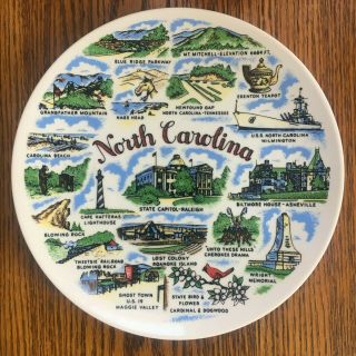 Rare Vintage North Carolina Souvenir Plate,  Hard To Find.