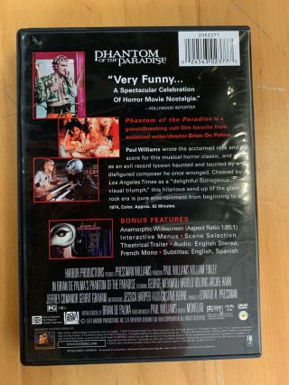 PHANTOM OF THE PARADISE rare US DVD cult 70s rock horror opera Brian DePalma 3