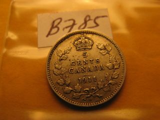 1911 Canada Rare Five Cent 5 Cent Silver Coin ID B 785. 2