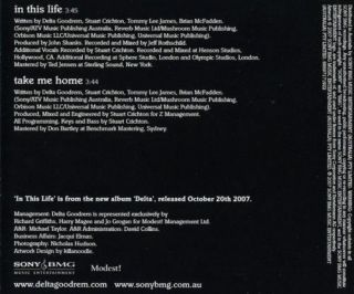 Delta Goodrem In This Life CD 1 CD Single Rare 2007 Popular Song Brian McFadden 2