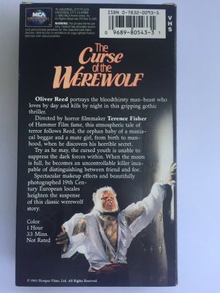 The Curse Of The Werewolf Rare & OOP Classic Horror MCA Universal VHS 5