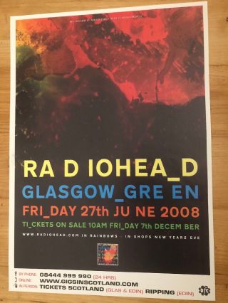 Radiohead - Rare Tour Poster,  Glasgow Green - June 2008,  In Rainbows