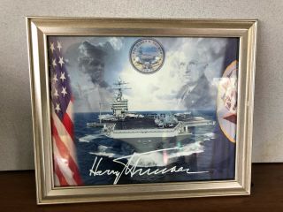 Photo Us Navy Carrier Uss Harry S.  Truman Rare Flag Framed For Desk Or Wall