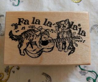 Psx Wood Mounted Rubber Stamp E - 314 Singing Cats Guitar Fa La La La Rare