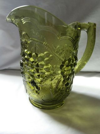 Rare Imperial Glass Vintage Green 48 Oz Pitcher Grapes & Vine Design Marked Ig