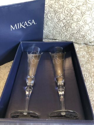 Mikasa Love Story Clear Crystal 11 In Pair Toasting Champagne Flutes Rare