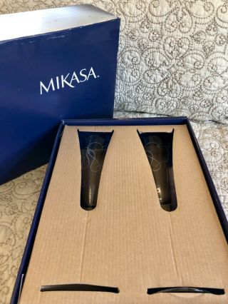 Mikasa Love Story Clear Crystal 11 in Pair Toasting Champagne Flutes Rare 3