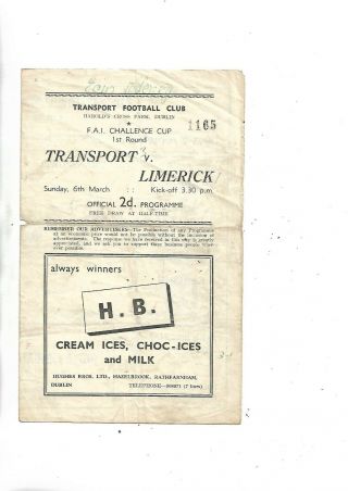 6/3/53 Rare Fai Cup Transport V Limerick