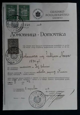Rare 1934 Yugoslavia Sarajevo City Council Document With 3 Revenue Stamps