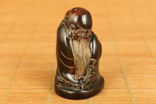 Asian rare old ox horn Handcarved god of longevity statue noble decoration gift 2