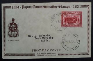 Rare 1934 Papua Jubilee Of British Protectorate Fdc - 2d Stamp Cd Port Moresby