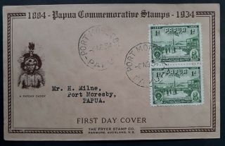 Rare 1934 Papua Jubilee Of British Protectorate Fdc - 2 Stamps Cd Port Moresby