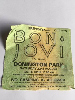 Bon Jovi Donington Park Monsters Of Rock 1987 Ticket Rare Vintage Rock Download