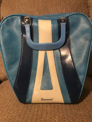 Rare Vintage Brunswick Sky Blue Striped Bowling Ball Bag