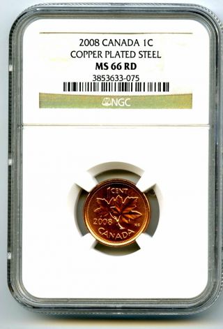 2008 Canada Cent Ngc Ms66 Rd Copper Plated Magnetic Steel Rare