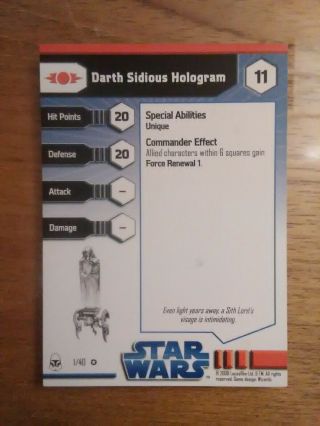 Star Wars Miniatures Clone Wars 1 Darth Sidious Hologram Very Rare