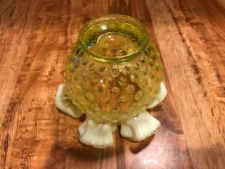 Rare Vintage Fenton Green Opalescent Hobnail Vase Ruffled Top 5