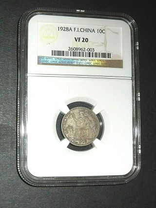 1928,  French Indo - China,  10 Cents,  Rare,  Ngc Vf - 20