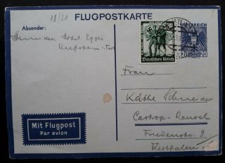 Rare 1938 Austria Airmail Postcard With 2 Stamps Canc Kufstein To Germany