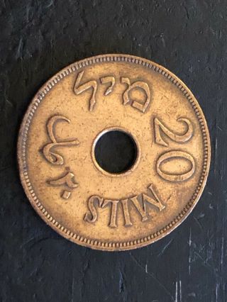 Palestine British Mandate Coin Israel 20 Mils Mil 1942 Km5 Ww2 Rare Axf Bronze